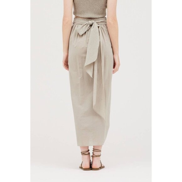 Women’s Tie-Front Wrap Skirt – Midi Length, Neutral Taupe - Picture 2 of 6